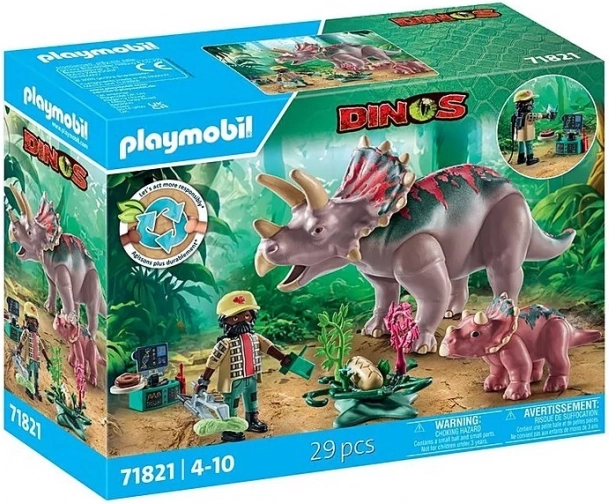 Playmobil dinos triceratops med unge og forsker