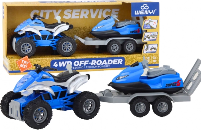legetøjssæt quad med trailer og vandscooter