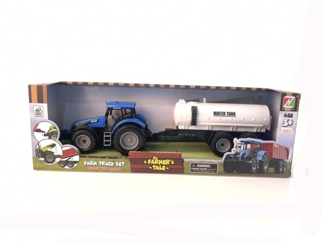 Traktor med svinghjul og trailer