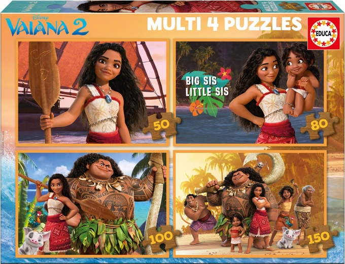 EDUCA Puslespil Vaiana 2, 4-i-1 (50, 80, 100, 150 brikker)