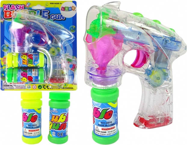 Boblepistol med LED-lys og to refillflasker