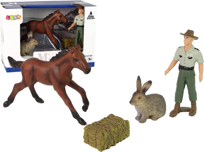 Sæt med gårdsfigurer – hest, hare og landmand
