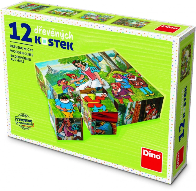 Kubus klodser Snehvide træ 12 stk i æske 16x12x4cm