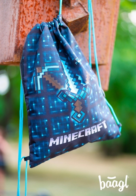 Minecraft 2 sæt blå økse og sværd penalhus og pose