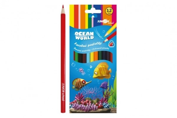 Farvede træblyanter Ocean World trekantede 12 stk i æske 9x20,5x1cm 12 stk i kassen