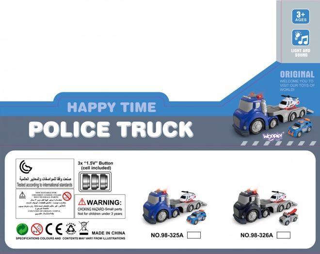 Woopie Blå Politi Trailer City Truck med Lys- og Lydeffekter