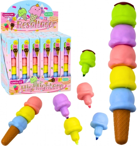 Pastelfarvede overstregningstuscher formet som isvafler, 5 farver, 18 cm
