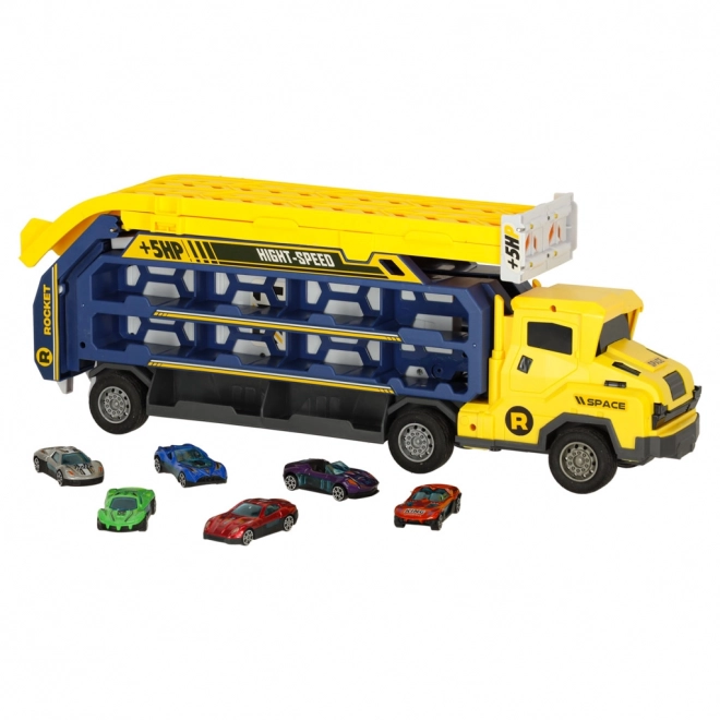 Gul racerbane med transporter - 6 dele