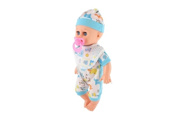 Panenka babydukke plast 32 cm fast krop drikker, tisser på batterier med lyd og tilbehør i pose