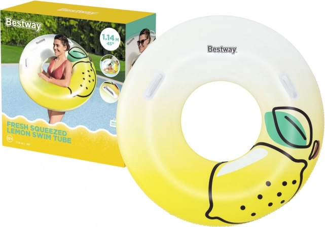 Bestway oppustelig svømmering med håndtag citron 114 cm
