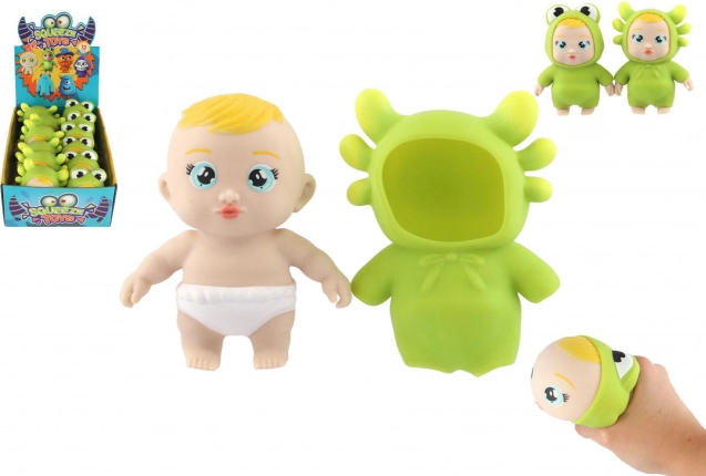 Anti-stress klembar silikonelegetøj – baby i dyrekostume 14 cm