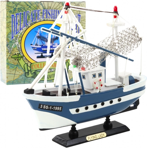 Model af samler-fiskerbåd Flying Lady blå 24x23 cm