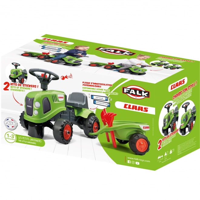Ride-on traktor Claas grøn med rat og trailer