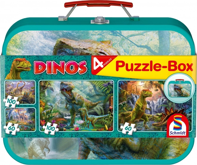 SCHMIDT Puslespil Dinosaurer 4i1 i metalkuffert (60,60,100,100 brikker)