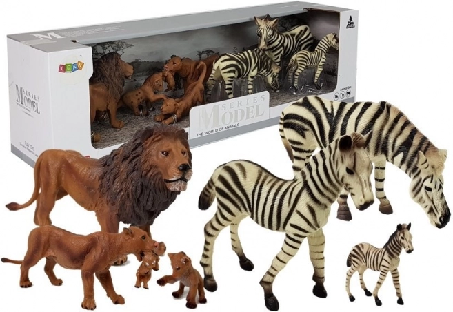 sæt figurer Afrika – vilde dyr: løve- og zebrafamilie