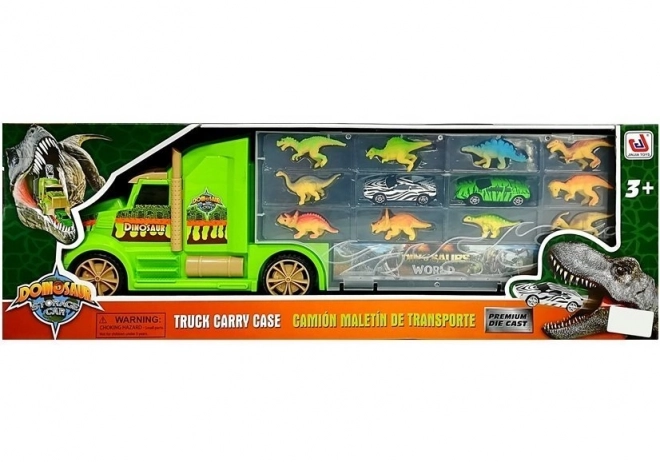 Kuffert Truck Transporter Sorteringsmaskine med dinosaurer grøn