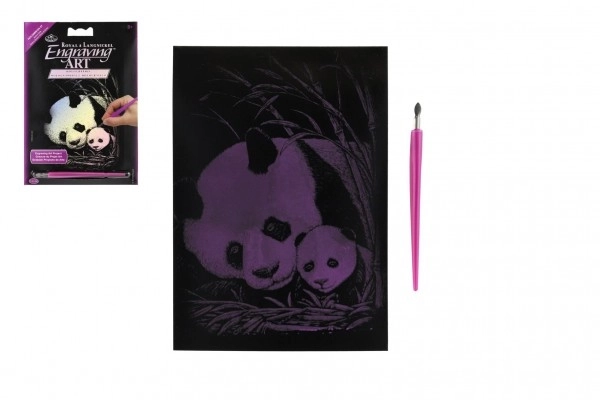Skrabebillede sølvfarvet Panda 12,5x18cm på kort