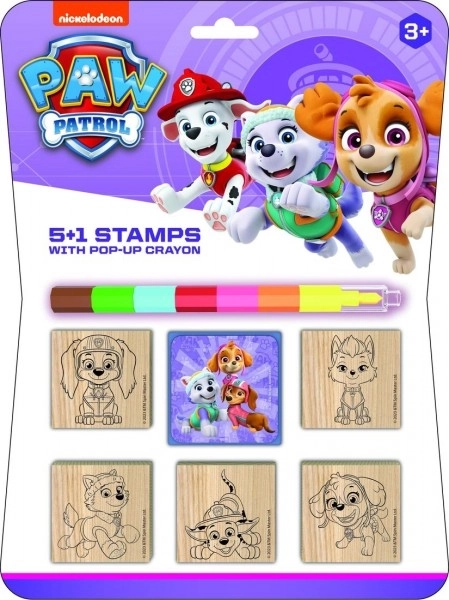 Stempler 5+1 med pude træ 5x5cm med voksfarve Paw Patrol på kort