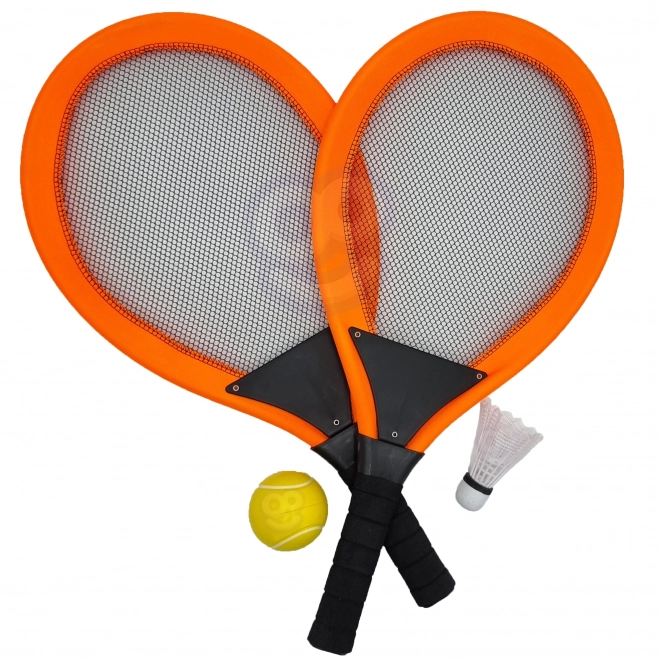 Woopie store ketsjere til tennis og badminton til børn sæt med bold og badmintonkurv