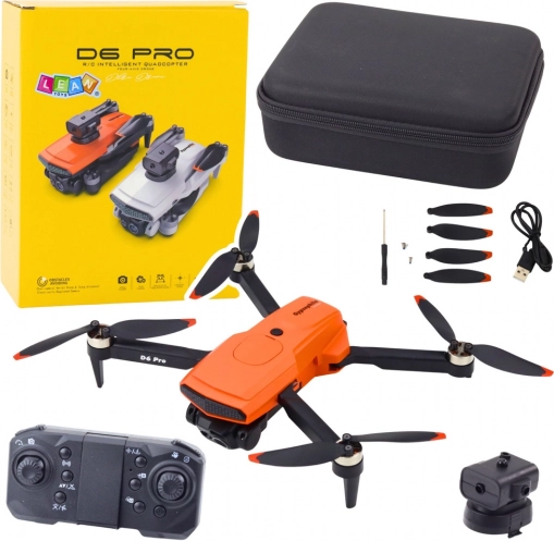 Drone D6 Pro med kamera og LED-belysning, app-styring – Orange