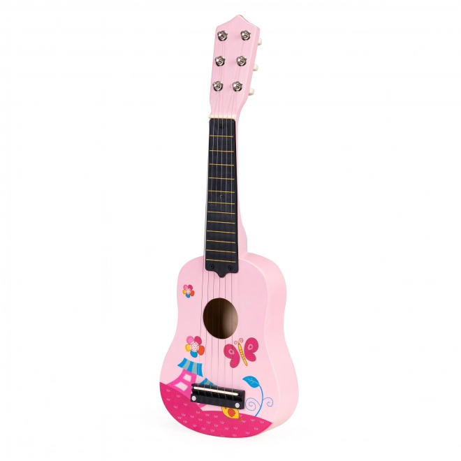 Børneguitar i træ med metalstrenge, lyserød ECOTOYS