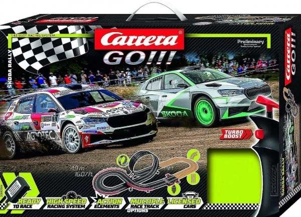 Bilbane Carrera GO!!! 62584 Škoda Rally 4,9m + 2 biler i kasse 58x40x10cm
