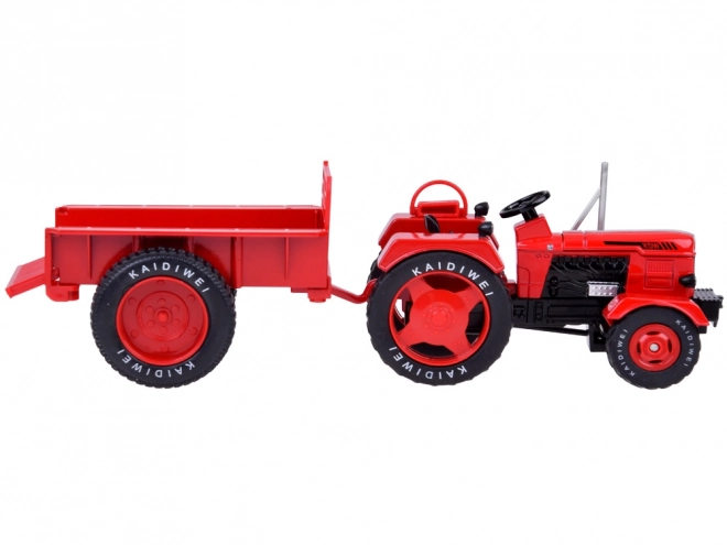 Rød metaltraktor med gummihjul 1:18