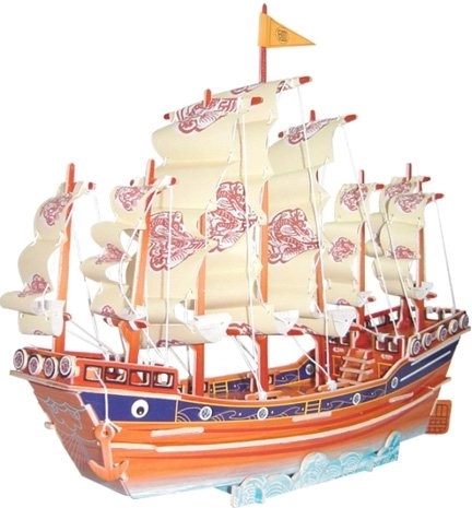 Træ 3D-puslespil sejlskib fra Ming-dynastiet – farverig