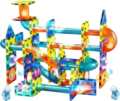 Magnetisk kuglebane plastik 110 stk. 16 kugler + tilbehør på batterier i æske 36x28x9cm