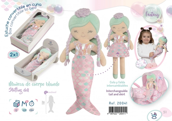DeCuevas 20041 Plysbamse dukke 2i1 OCEAN FANTASY - 36 cm med vugge