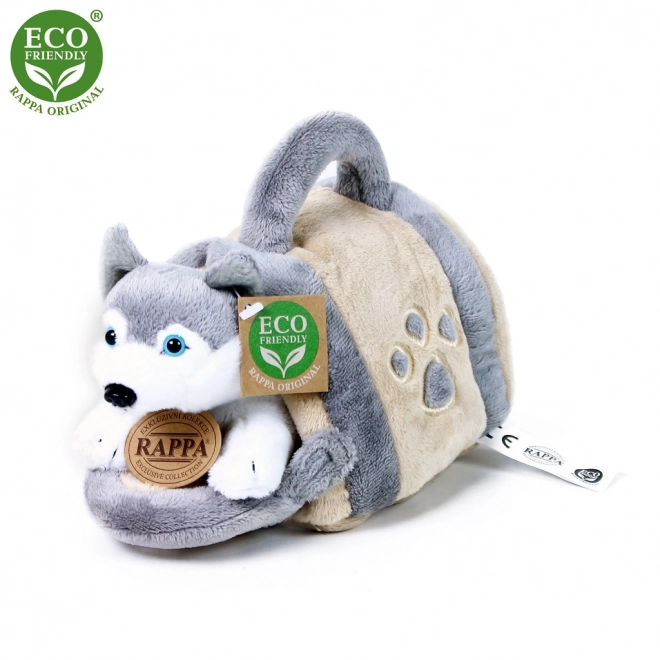 Rappa plysbamse Hund Husky med transportkasse 13 cm økologisk