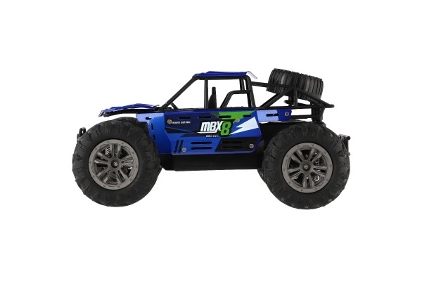 Auto RC buggy terræn blå 22cm plast 2,4GHz på batterier + genopladeligt pack i æske 32x16x18cm