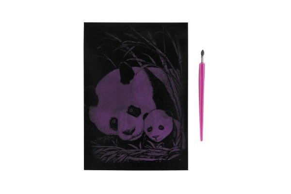 Skrabebillede sølvfarvet Panda 12,5x18cm på kort