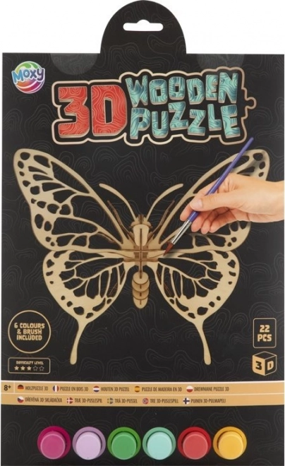 MOXY træ 3D farvelægningspuslespil sommerfugl