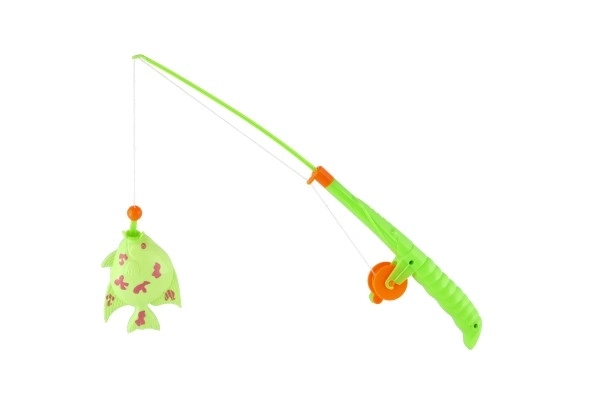 Fiskespil/fisker magnetisk plastik 3 stk.+stang plastik 34cm mix farver på kort