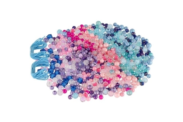 Plastperler farverige med snor i plastboks 20x16,5cm