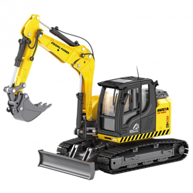 Metal larvebånd gravemaskine med bulldozer Huina gul 1:50