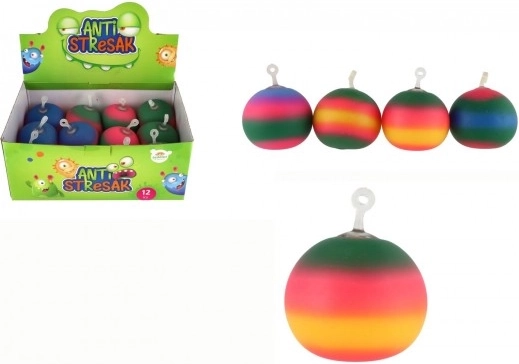 Antistress-klemmekugle 11 cm – regnbuefarvet silikonekugle med ophæng