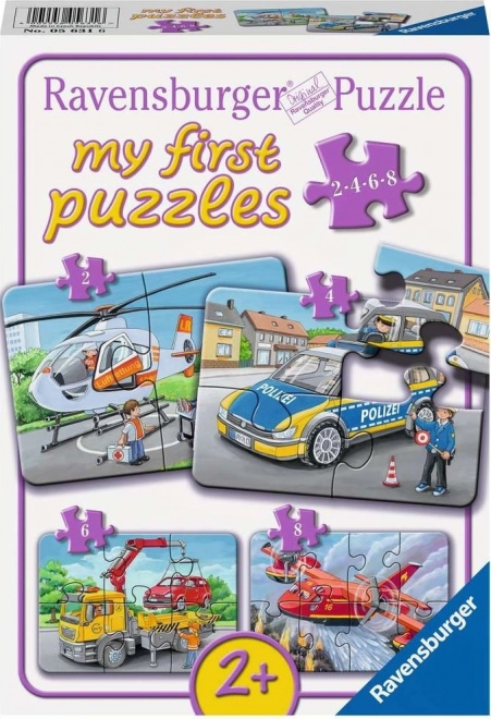 Ravensburger mit første puslespil – udrykningskøretøjer 4-i-1 (2–8 brikker)