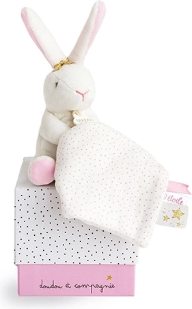 Doudou gavesæt – plysbamse-kanin med nusseklud 10 cm lyserød