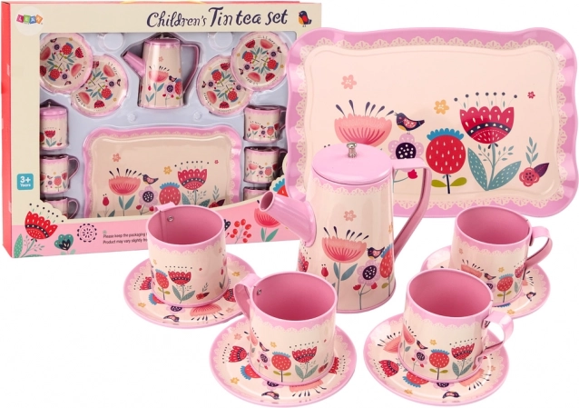 barnes metal tesæt med bakke, 12 dele, rosa