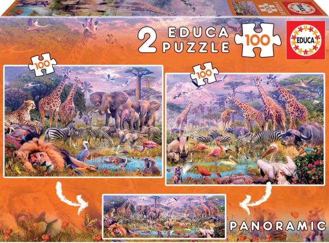 Panorama puslespil vilde dyr 2×100 brikker EDUCA