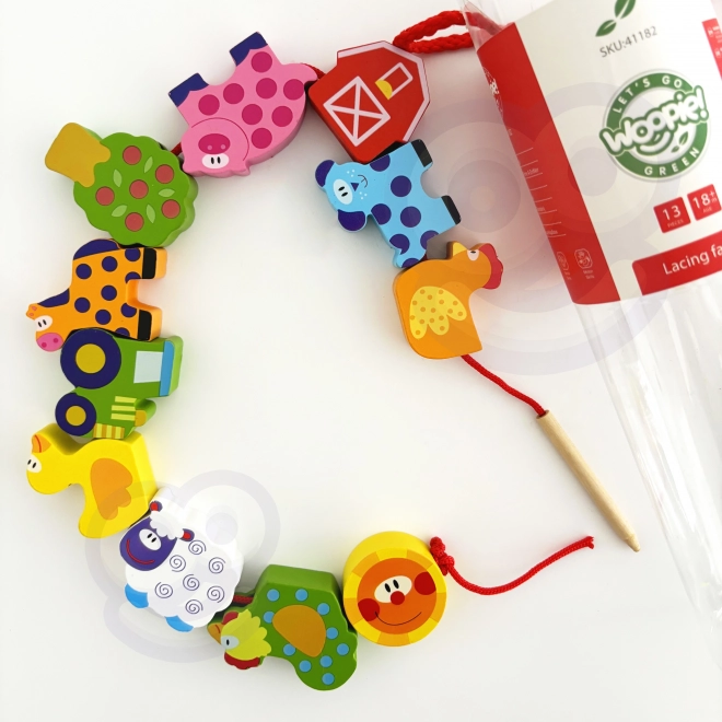 Træperler til snor - bondegårdsdyr