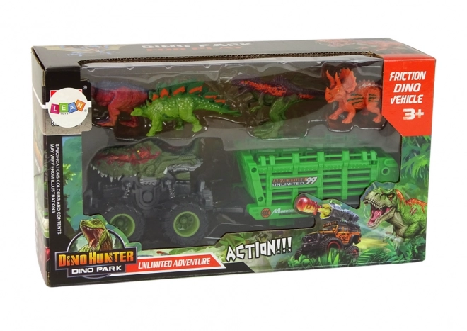 Dinosaurvogn med trailer og 4 dinosaurfigurer