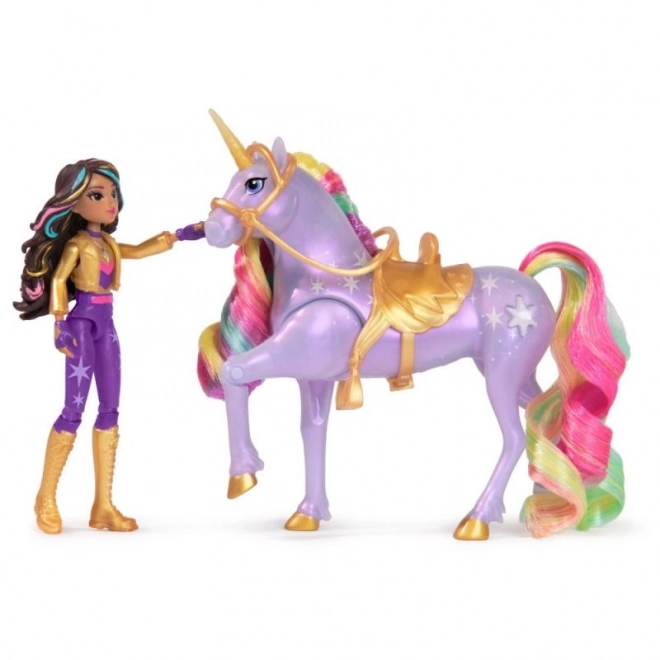 Lysende enhjørning og figur Sophia & Wildstar