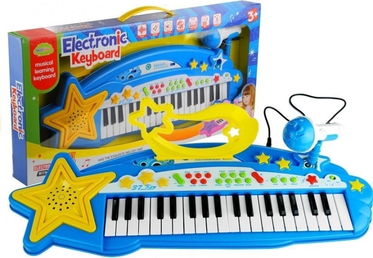 Børnekeyboard med 37 tangenter, MP3 og mikrofon – blå