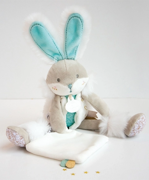 Doudou gavesæt – plysbamse-kanin med tæppe 31 cm – Turkis