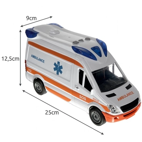 Børneambulance med båre og lyssignaler