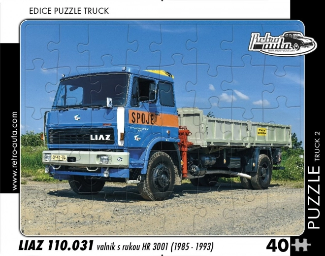 Puslespil Retro Biler – lastbil LIAZ ladbil med hydraulisk kran, 40 brikker