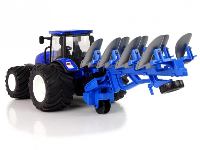 Fjernstyret traktor 1:24 Blå metalplov